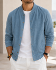 Mivanity Men's Washed Linen Textured Bomber Jacket