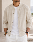 Mivanity Men's Washed Linen Textured Bomber Jacket