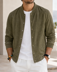 Mivanity Men's Washed Linen Textured Bomber Jacket