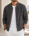 Mivanity Men's Washed Linen Textured Bomber Jacket