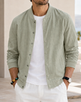 Mivanity Men's Washed Linen Textured Bomber Jacket
