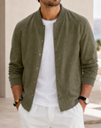 Mivanity Men's Washed Linen Textured Bomber Jacket
