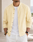 Mivanity Men's Washed Linen Textured Bomber Jacket