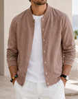 Mivanity Men's Washed Linen Textured Bomber Jacket