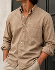 Mivanity Men's Wear Fashionable Retro Vintage Vintage Pocket Lapel Loose Long-sleeved Shirt
