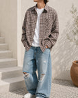 Mivanity Relaxed Collar Checkered Long-Sleeve Casual Shirts