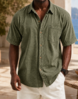Mivanity Retro Casual Lapel Pocket Solid Color Short Sleeve Shirt