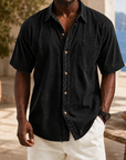 Mivanity Retro Casual Lapel Pocket Solid Color Short Sleeve Shirt