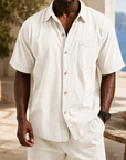 Mivanity Retro Casual Lapel Pocket Solid Color Short Sleeve Shirt