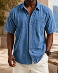 Mivanity Retro Casual Lapel Pocket Solid Color Short Sleeve Shirt