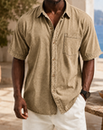 Mivanity Retro Casual Lapel Pocket Solid Color Short Sleeve Shirt