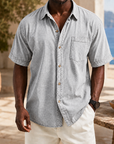 Mivanity Retro Casual Lapel Pocket Solid Color Short Sleeve Shirt