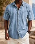 Mivanity Retro Casual Lapel Pocket Solid Color Short Sleeve Shirt