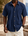 Mivanity Retro Casual Lapel Pocket Solid Color Short Sleeve Shirt