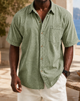 Mivanity Retro Casual Lapel Pocket Solid Color Short Sleeve Shirt