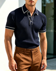 Mivanity Ribbed polo shirt with contrast collar