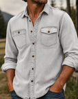 Mivanity Rugged Vintage Textured Shirt Men's Casual Outdoor Button Up Long Sleeve