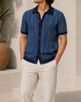 Mivanity Striped Jacquard Knit Business Polo Shirts