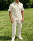Mivanity Stylish Jacquard Textured Polo Shirt Sets