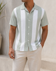 Mivanity Men's Solid Color Comfortable Everyday Striped Short Sleeve Shirts