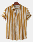 Mivanity Men's Striped Loose Fit Lapel Collar Short Sleeve Casual Shirts