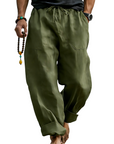Men’s Linen Blend Loose Fit Pants Breathable Summer Beach Trousers