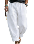 Men’s Linen Blend Loose Fit Pants Breathable Summer Beach Trousers