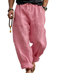 Men’s Linen Blend Loose Fit Pants Breathable Summer Beach Trousers