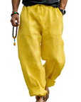 Men’s Linen Blend Loose Fit Pants Breathable Summer Beach Trousers