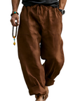 Men’s Linen Blend Loose Fit Pants Breathable Summer Beach Trousers