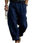 Men’s Linen Blend Loose Fit Pants Breathable Summer Beach Trousers