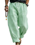 Men’s Linen Blend Loose Fit Pants Breathable Summer Beach Trousers
