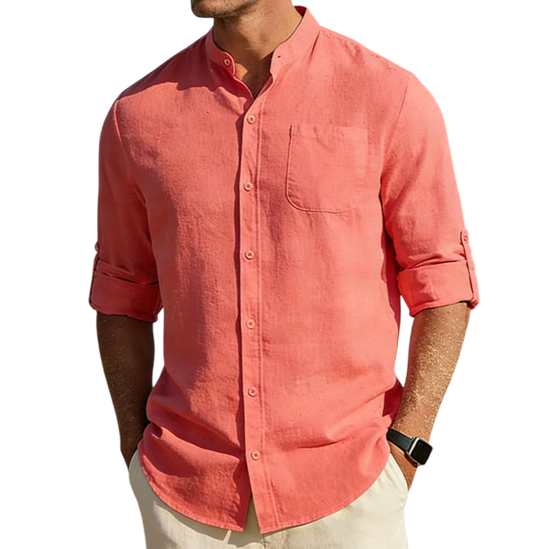 Men’s Cotton Linen Band Collar Shirt