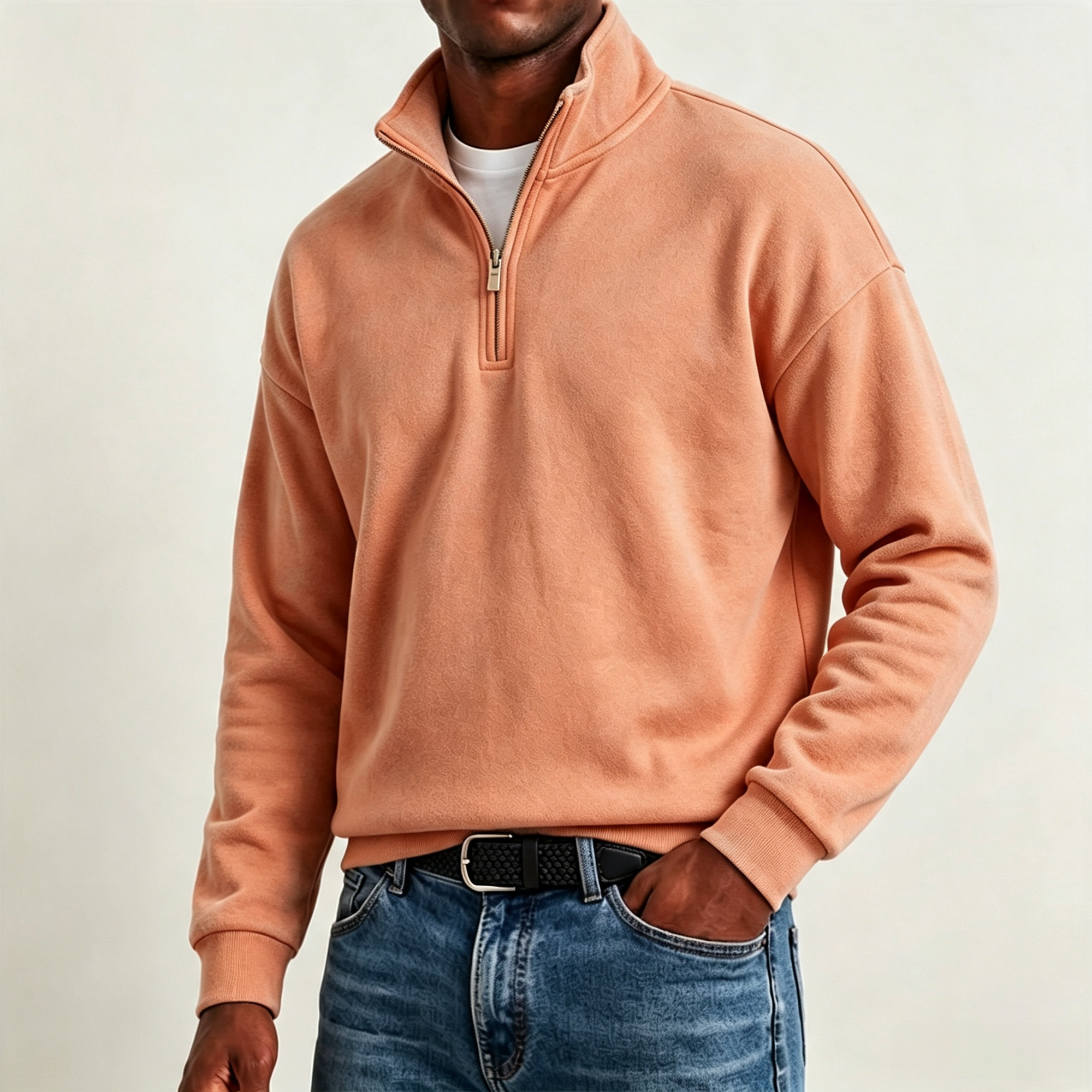 Mivanity Men's Stylish Casual Cotton Long-sleeved Quarter-Zip Sweatshirt
