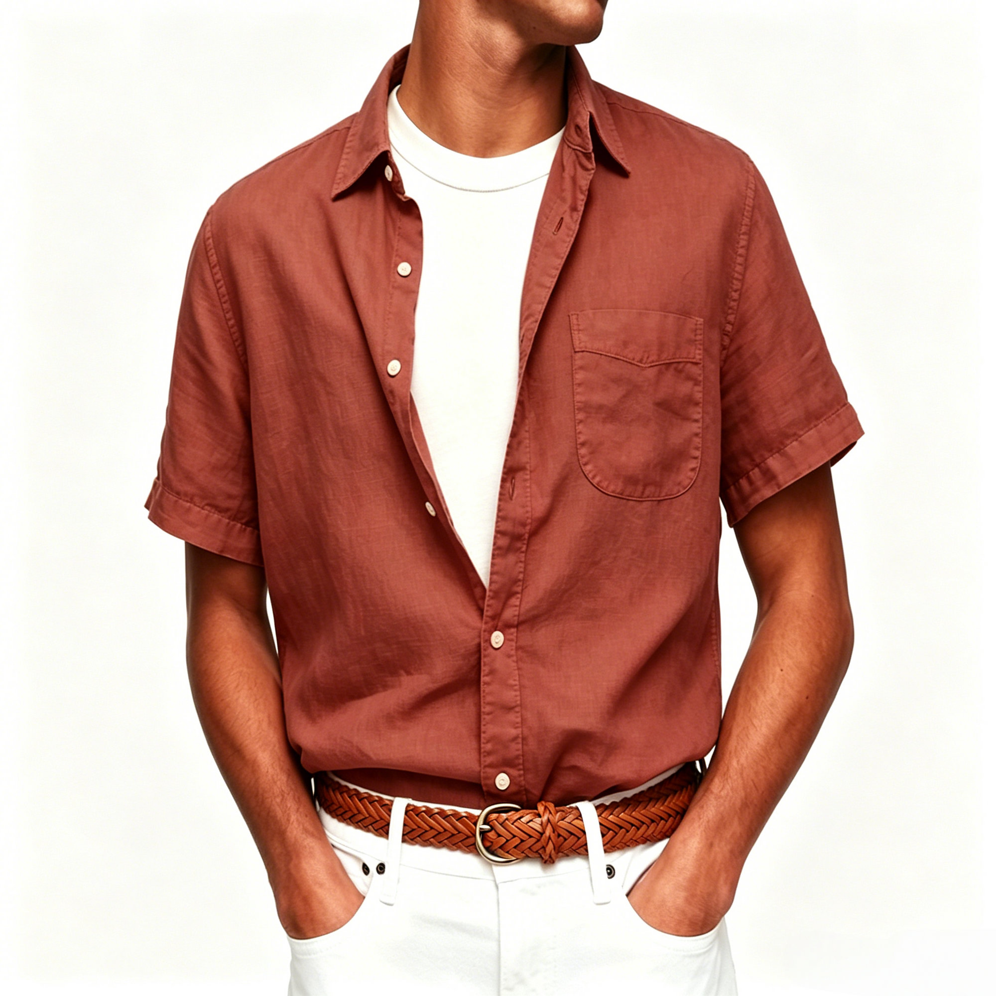 Washed Sun-Faded Linen Resort Shirt | Natural Crinkle &amp; Structured Fit