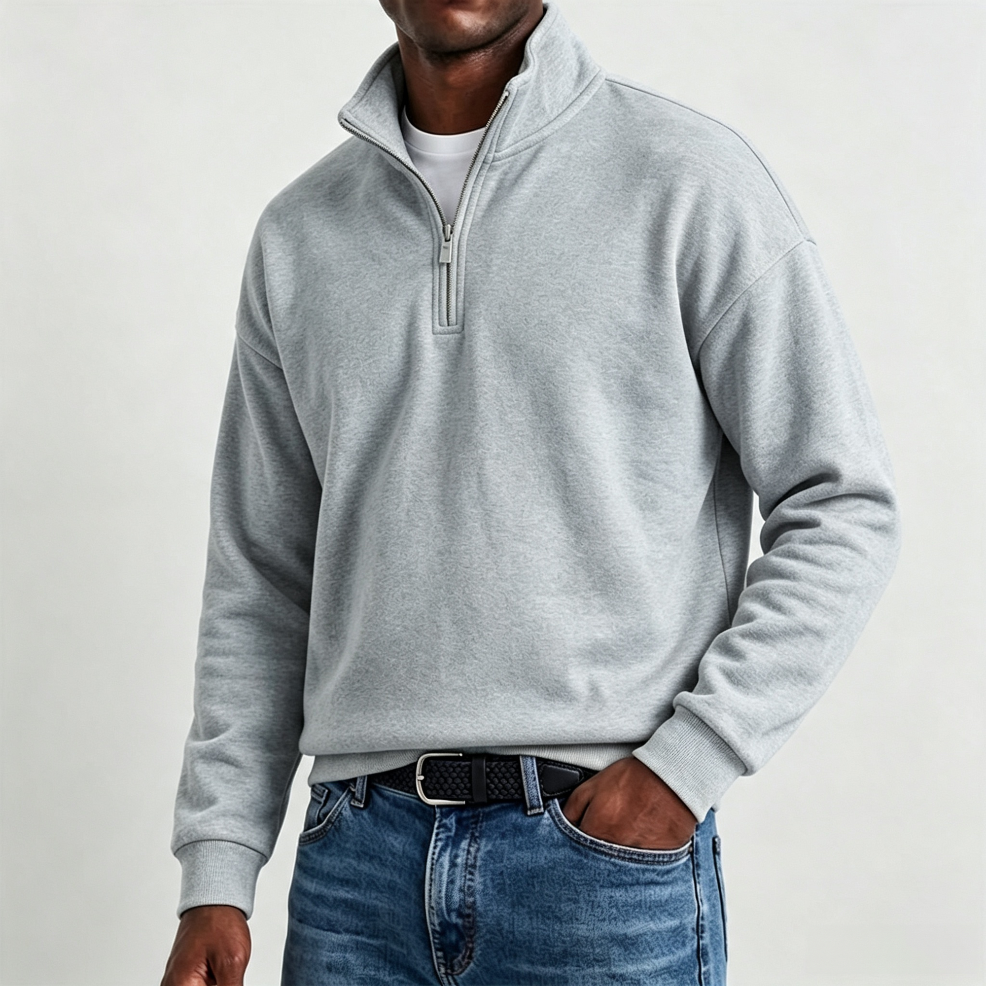 Mivanity Men's Stylish Casual Cotton Long-sleeved Quarter-Zip Sweatshirt