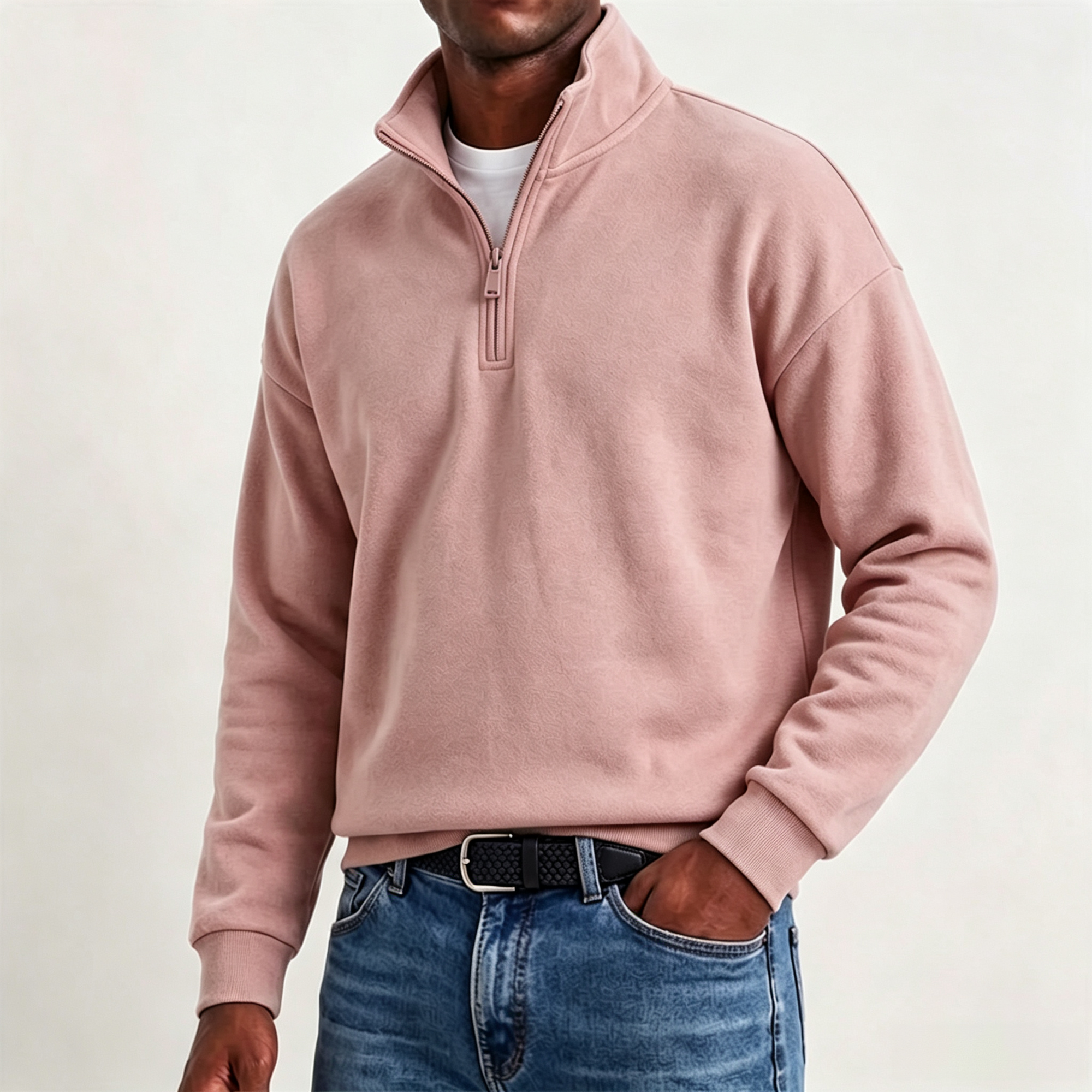 Mivanity Men's Stylish Casual Cotton Long-sleeved Quarter-Zip Sweatshirt