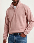 Mivanity Men's Stylish Casual Cotton Long-sleeved Quarter-Zip Sweatshirt