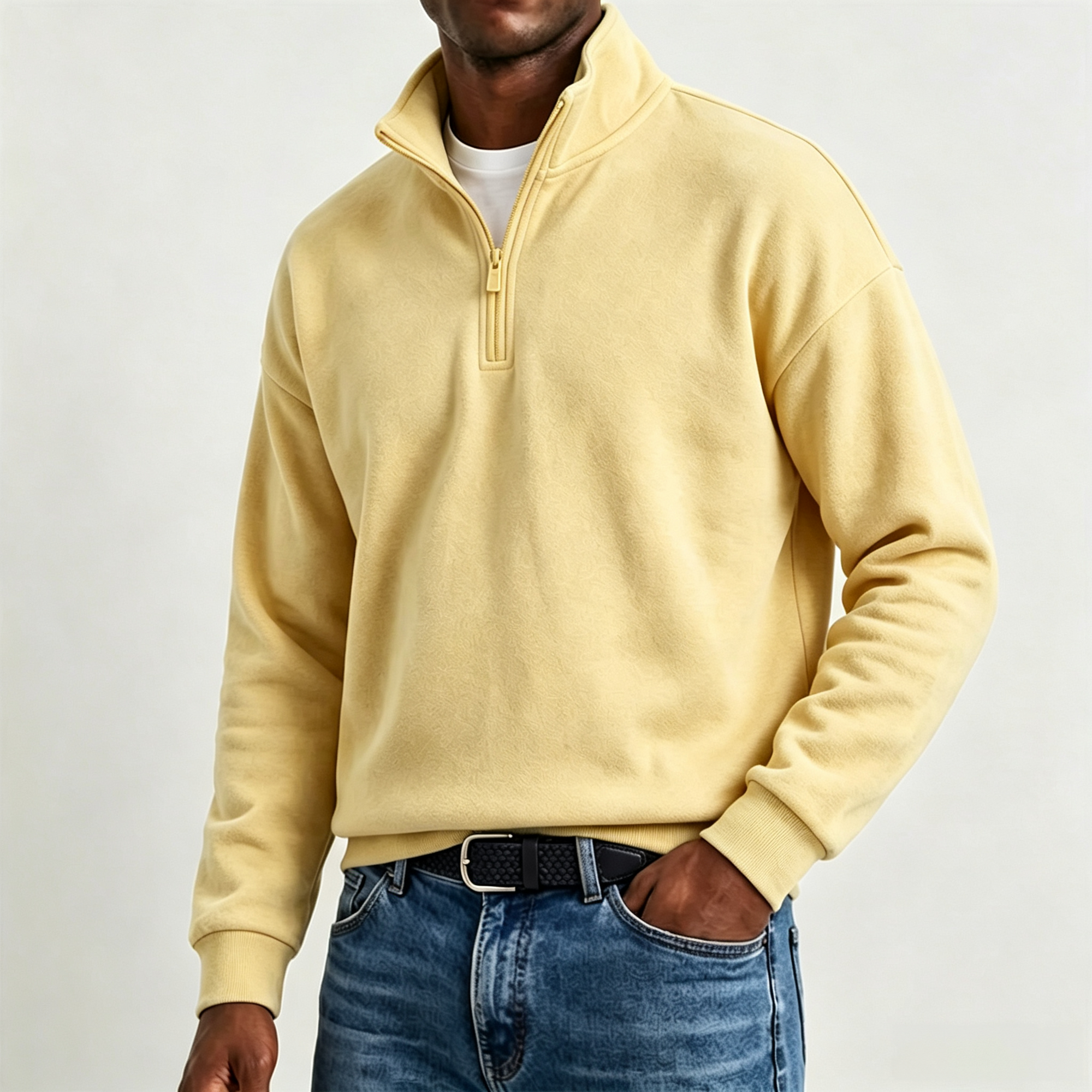 Mivanity Men's Stylish Casual Cotton Long-sleeved Quarter-Zip Sweatshirt