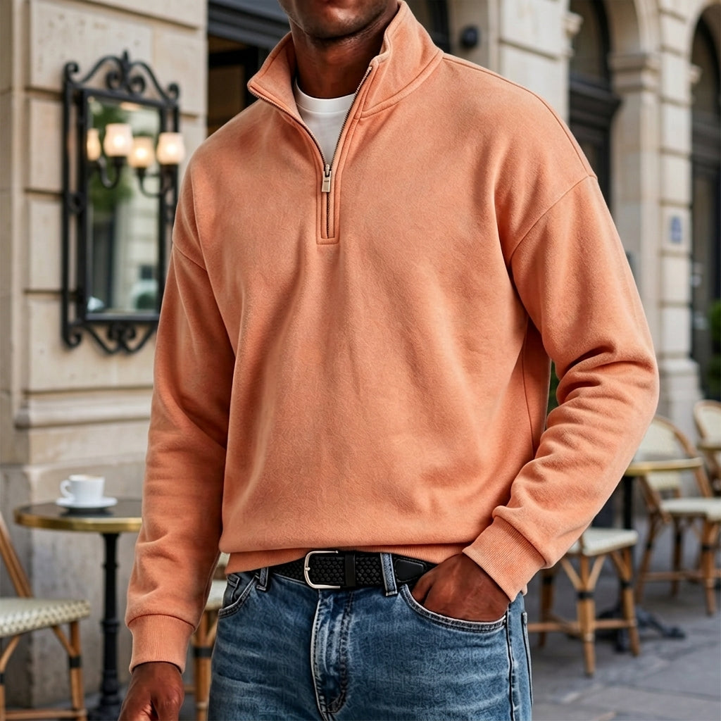 Mivanity Men's Stylish Casual Cotton Long-sleeved Quarter-Zip Sweatshirt