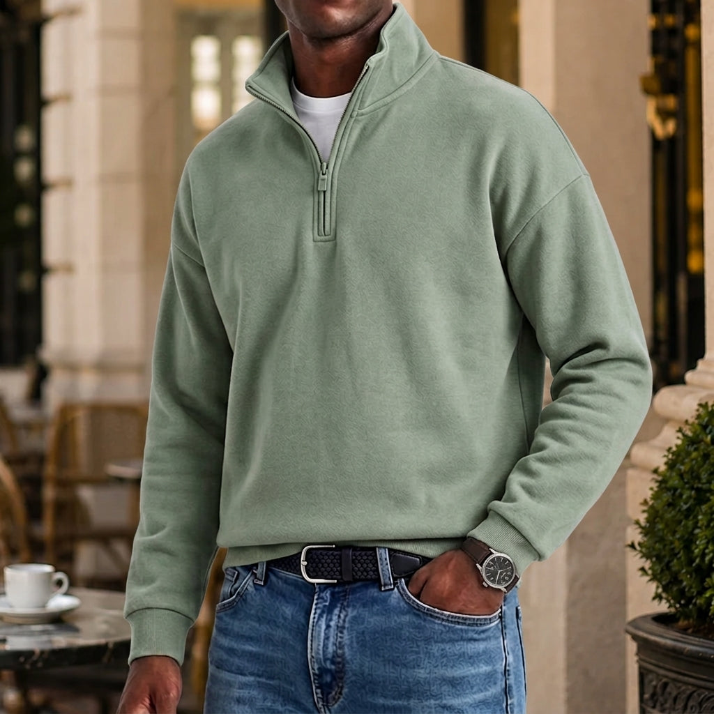 Mivanity Men's Stylish Casual Cotton Long-sleeved Quarter-Zip Sweatshirt