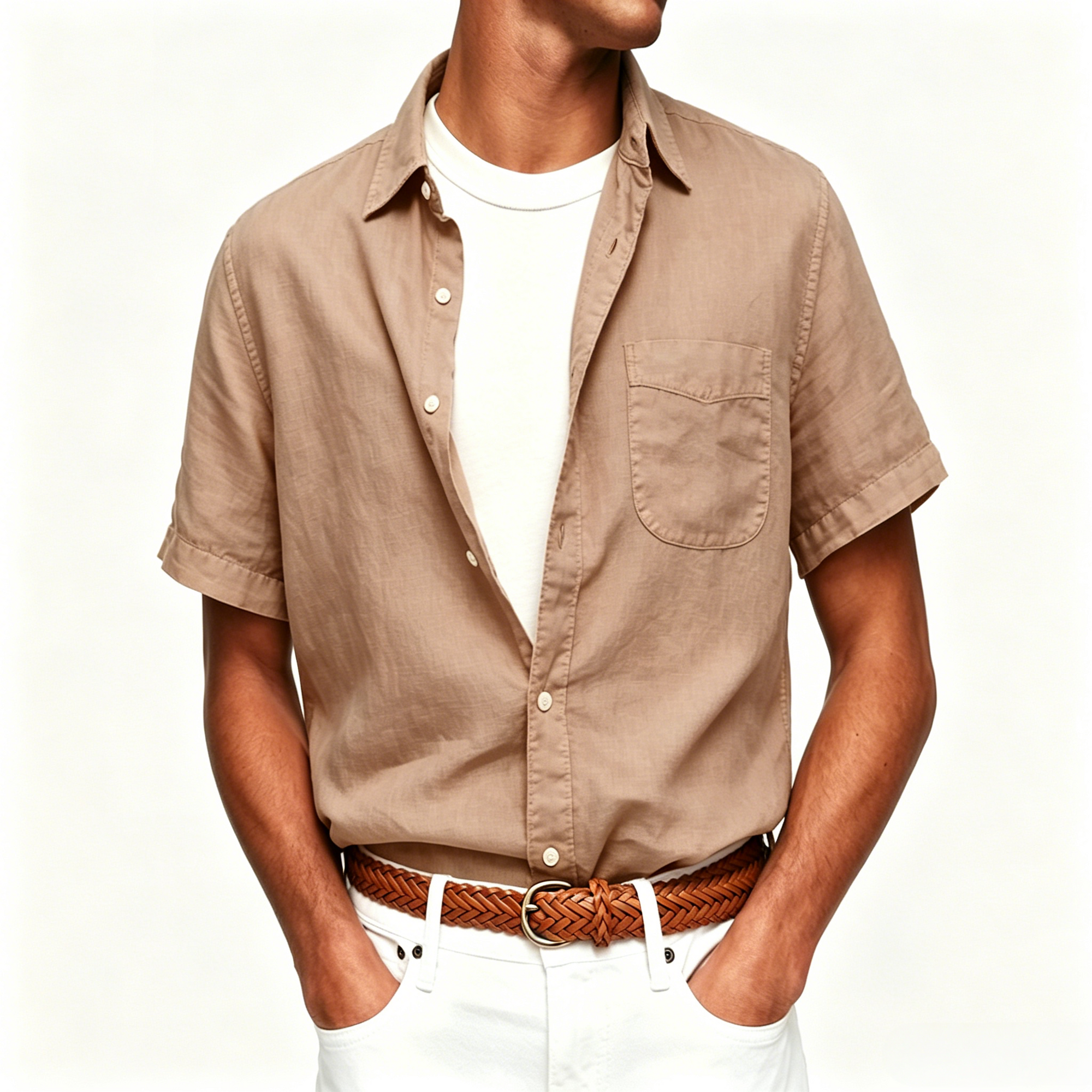 Washed Sun-Faded Linen Resort Shirt | Natural Crinkle &amp; Structured Fit