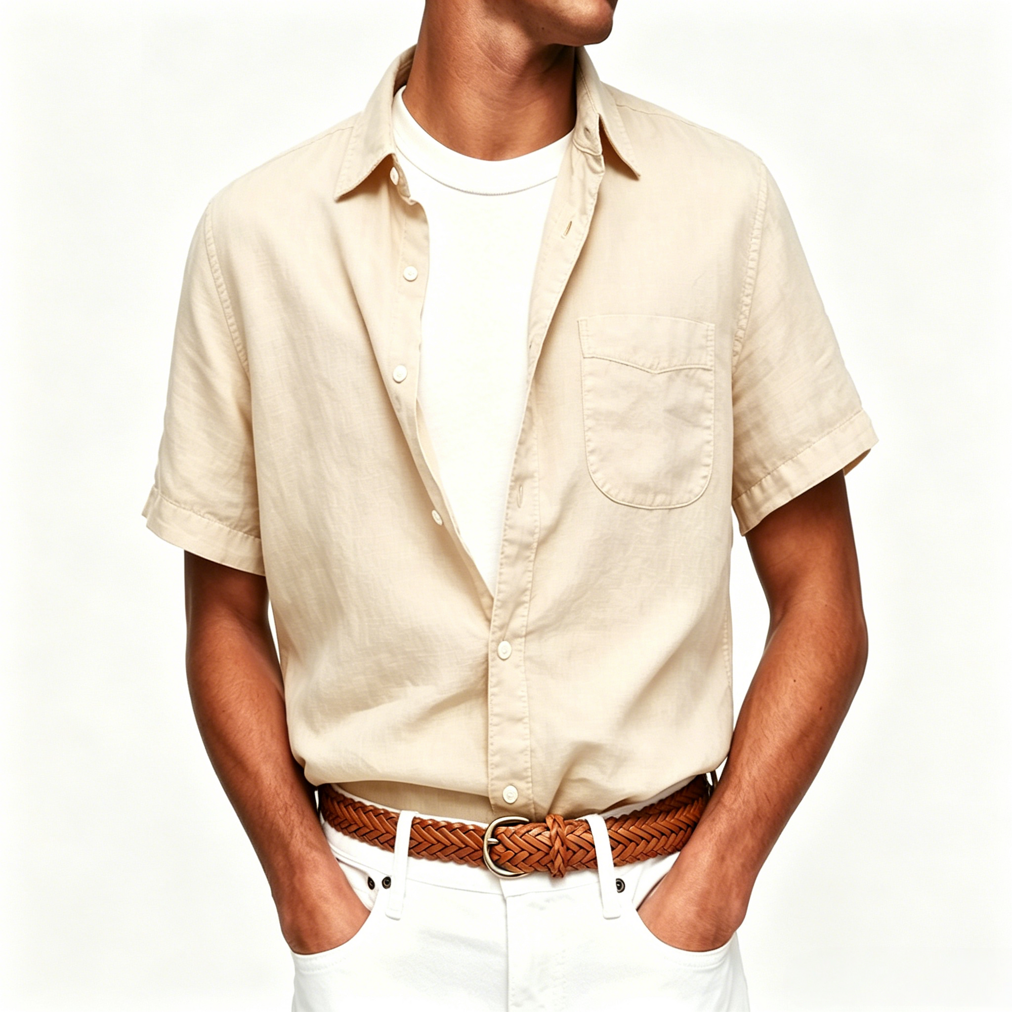Washed Sun-Faded Linen Resort Shirt | Natural Crinkle &amp; Structured Fit