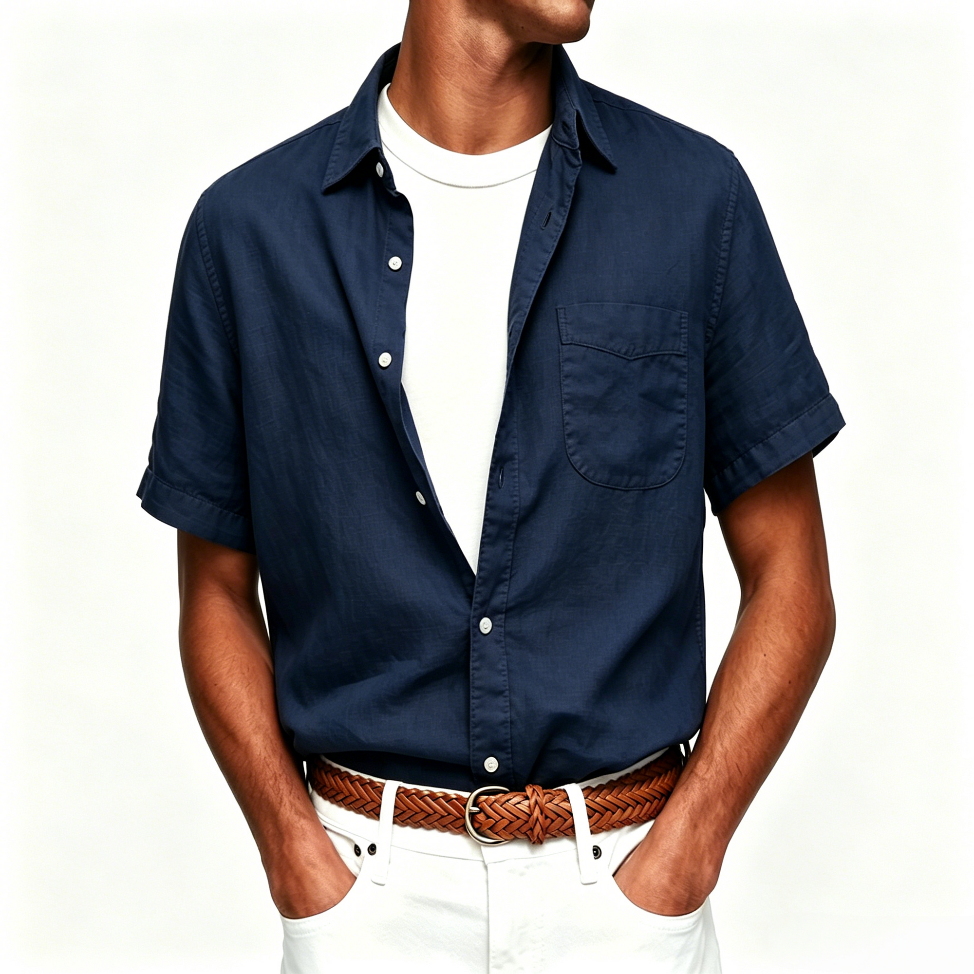 Washed Sun-Faded Linen Resort Shirt | Natural Crinkle &amp; Structured Fit