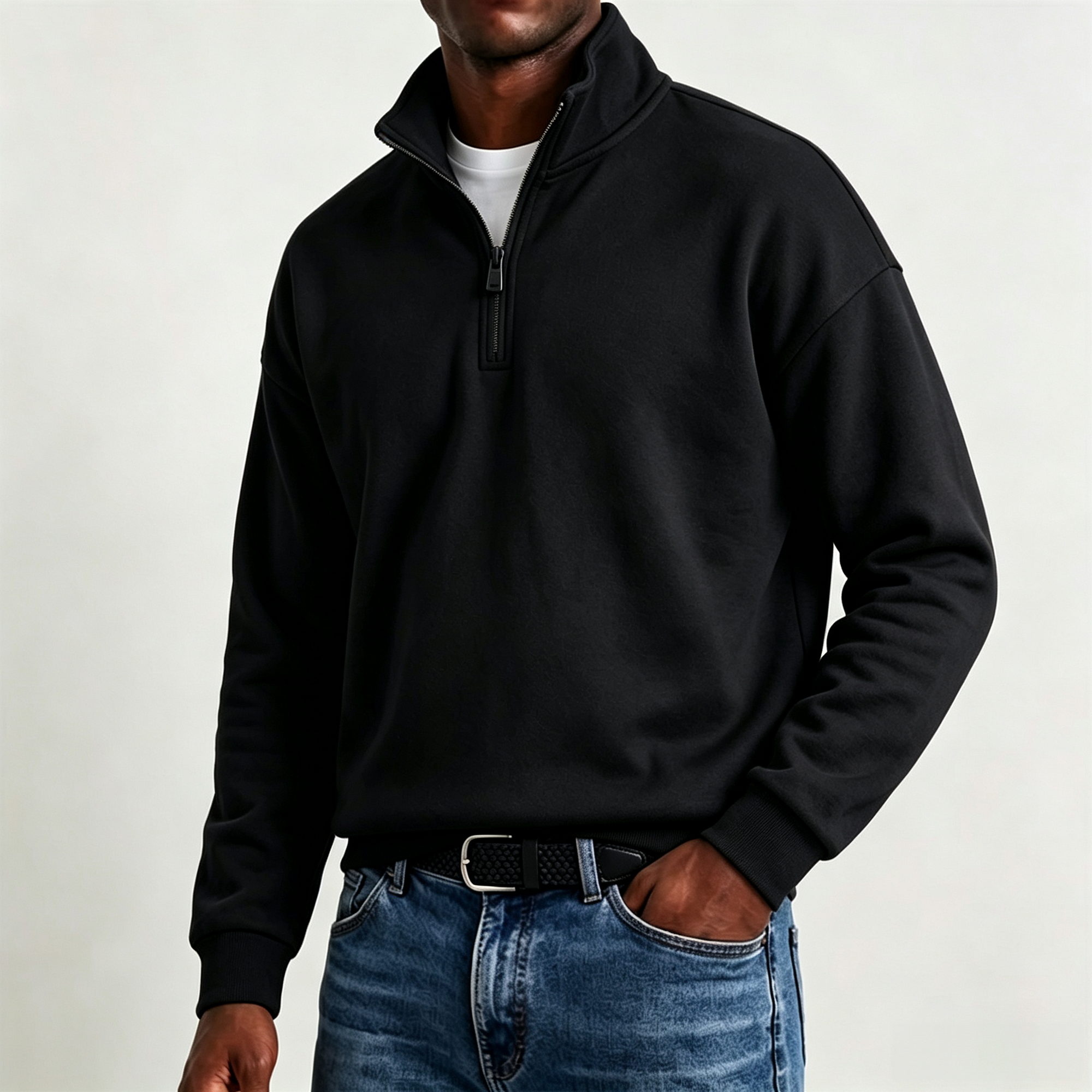 Mivanity Men's Stylish Casual Cotton Long-sleeved Quarter-Zip Sweatshirt