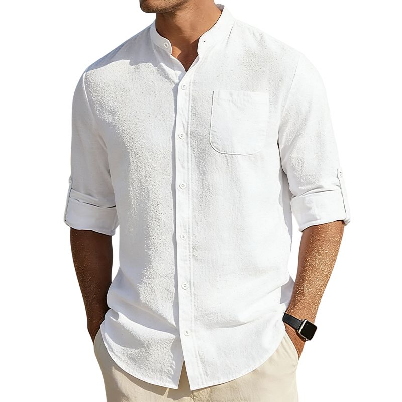Men’s Cotton Linen Band Collar Shirt