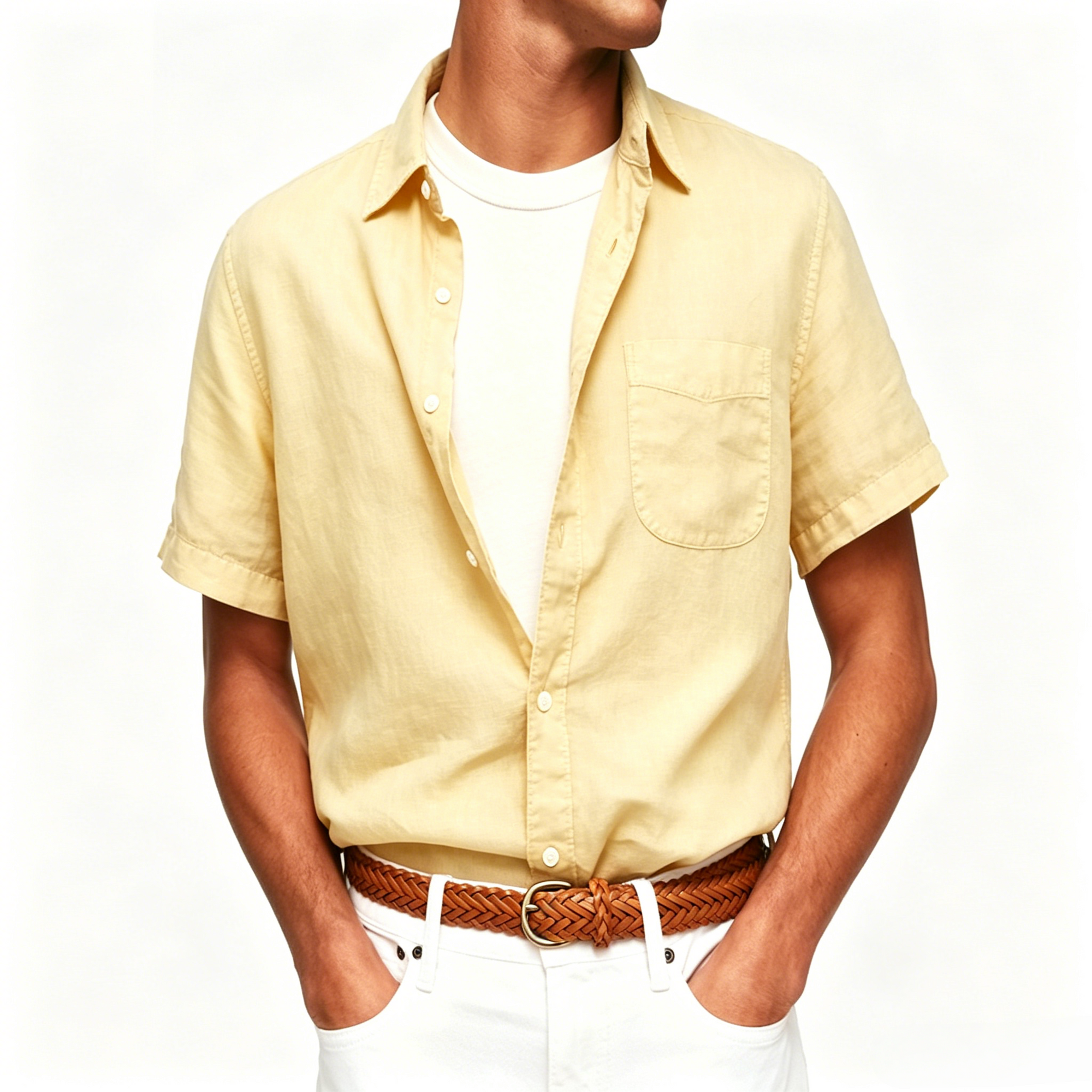 Washed Sun-Faded Linen Resort Shirt | Natural Crinkle &amp; Structured Fit