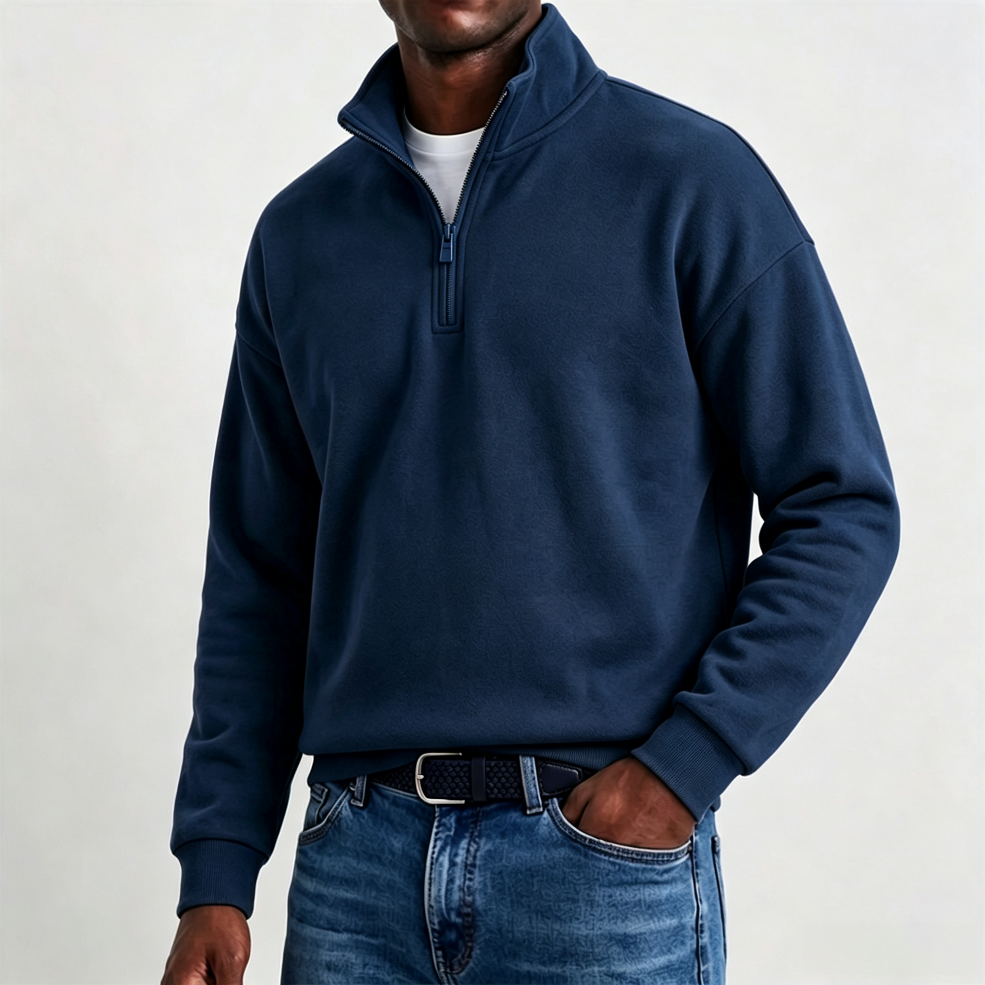 Mivanity Men's Stylish Casual Cotton Long-sleeved Quarter-Zip Sweatshirt