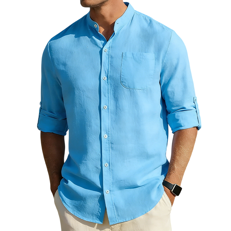 Men’s Cotton Linen Band Collar Shirt
