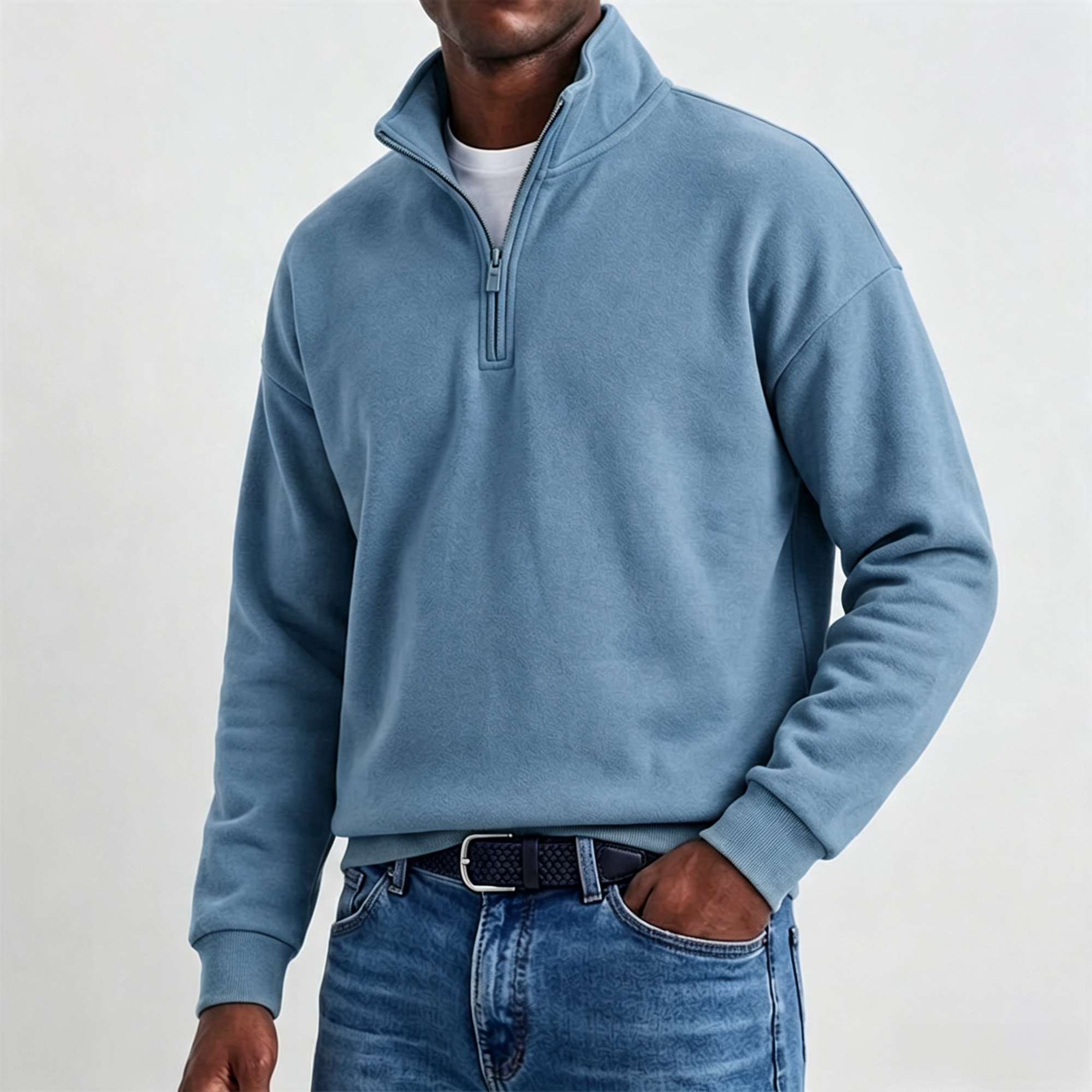 Mivanity Men's Stylish Casual Cotton Long-sleeved Quarter-Zip Sweatshirt